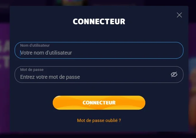 Formulaire de connexion de Spin Spirit Casino avec champs nom d'utilisateur et mot de passe